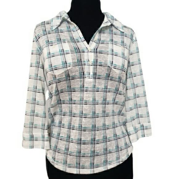 Aeropostale Striped Plaid Button Down Collared Top - Picture 1 of 11